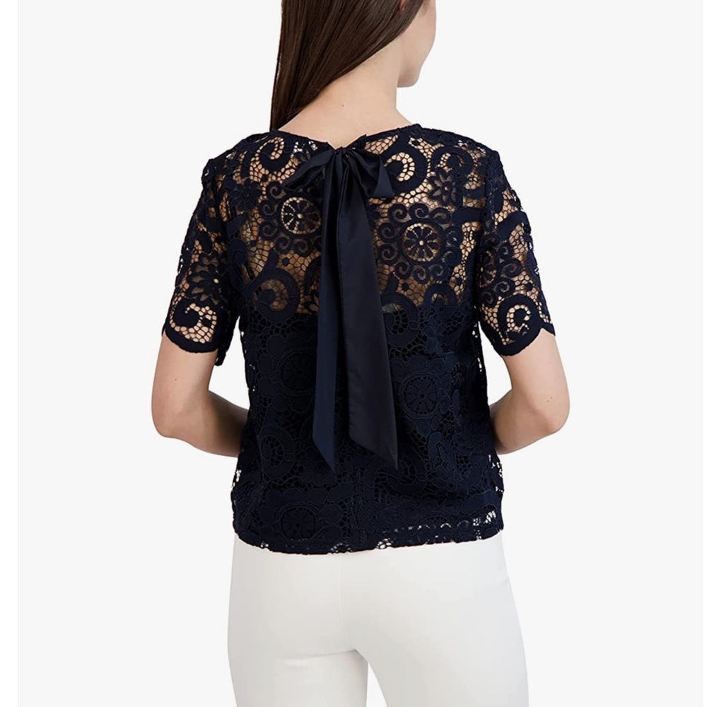 Nanette Lepore Black Lace Top with satin bow on back Size XS